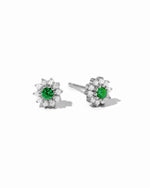 Sterling silver emerald flower stud earrings. 