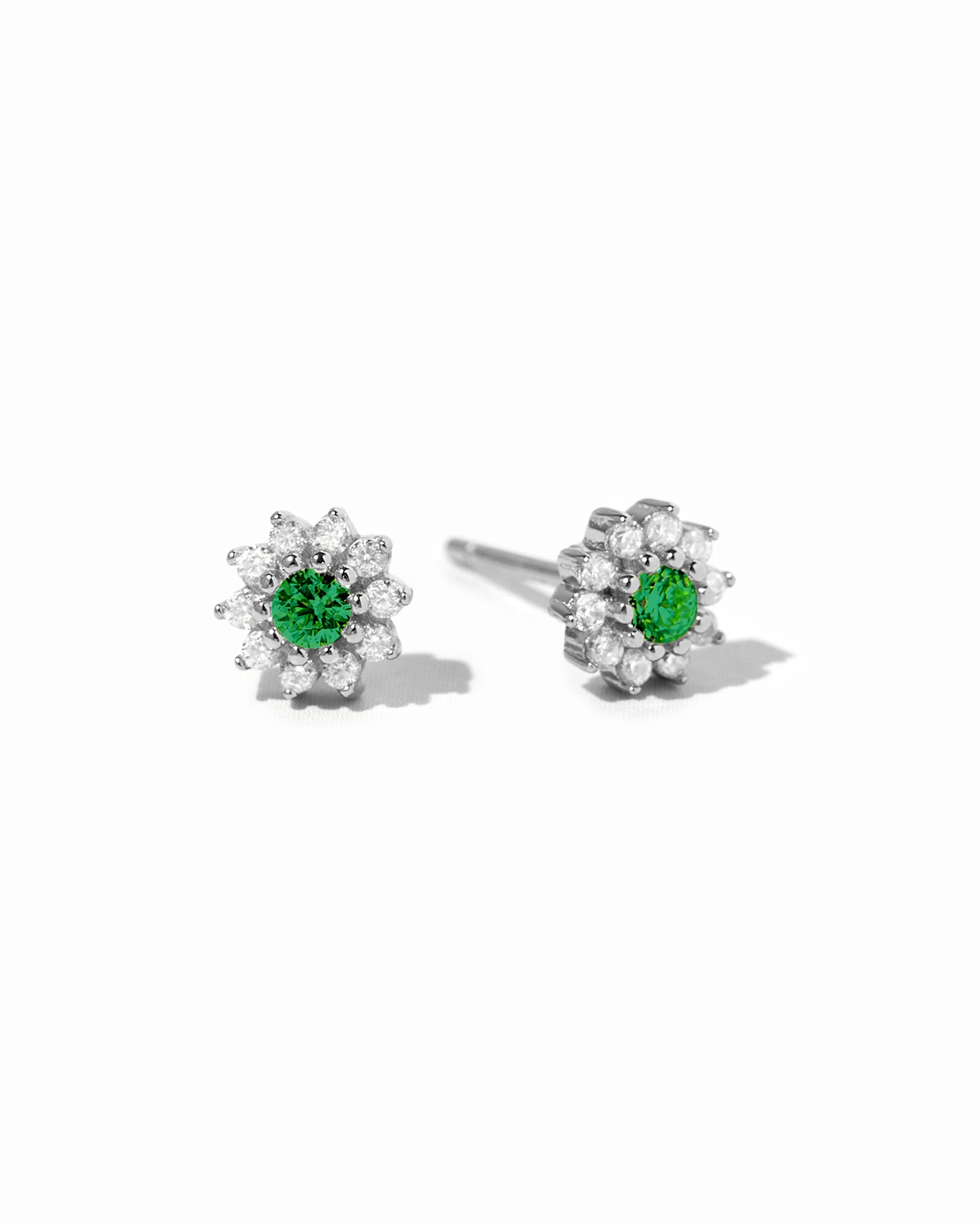 Sterling silver emerald flower stud earrings. 