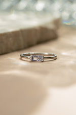 Sterling silver diamond baguette cut minimalist ring 