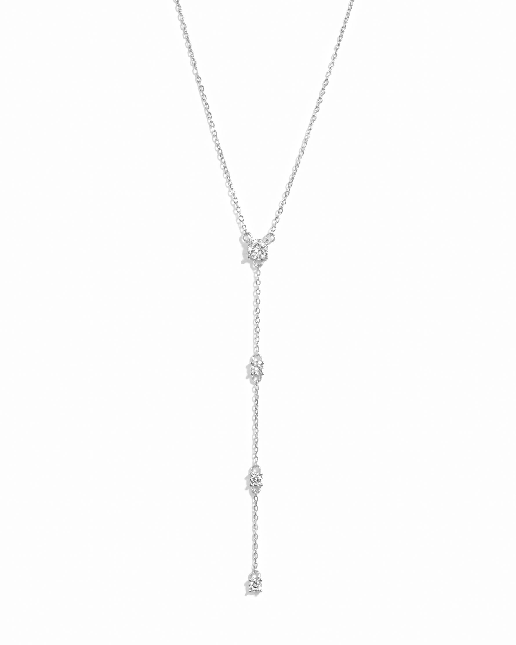 Sterling silver Y necklace on a white background