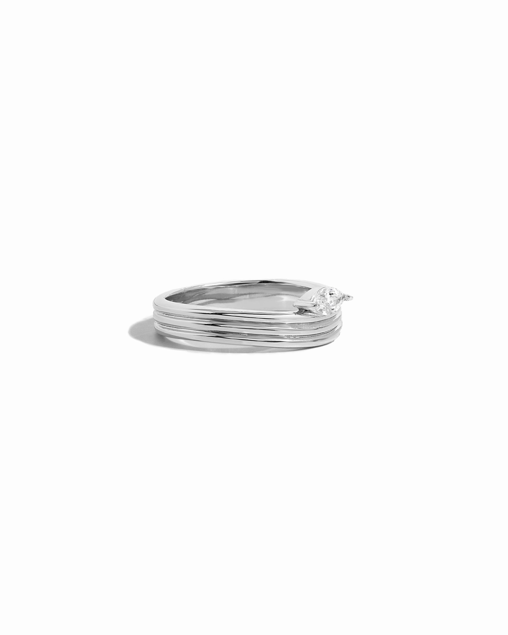 silver triple band marquise stone band