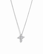 Sterling silver small diamond pendant necklace on a white background