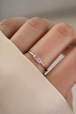 Sterling silver rose birthstone diamond stacking ring on model