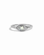 sterling silver evil eye ring with an opal gemstone