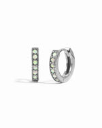 Sterling silver opal huggie hoop earrings.