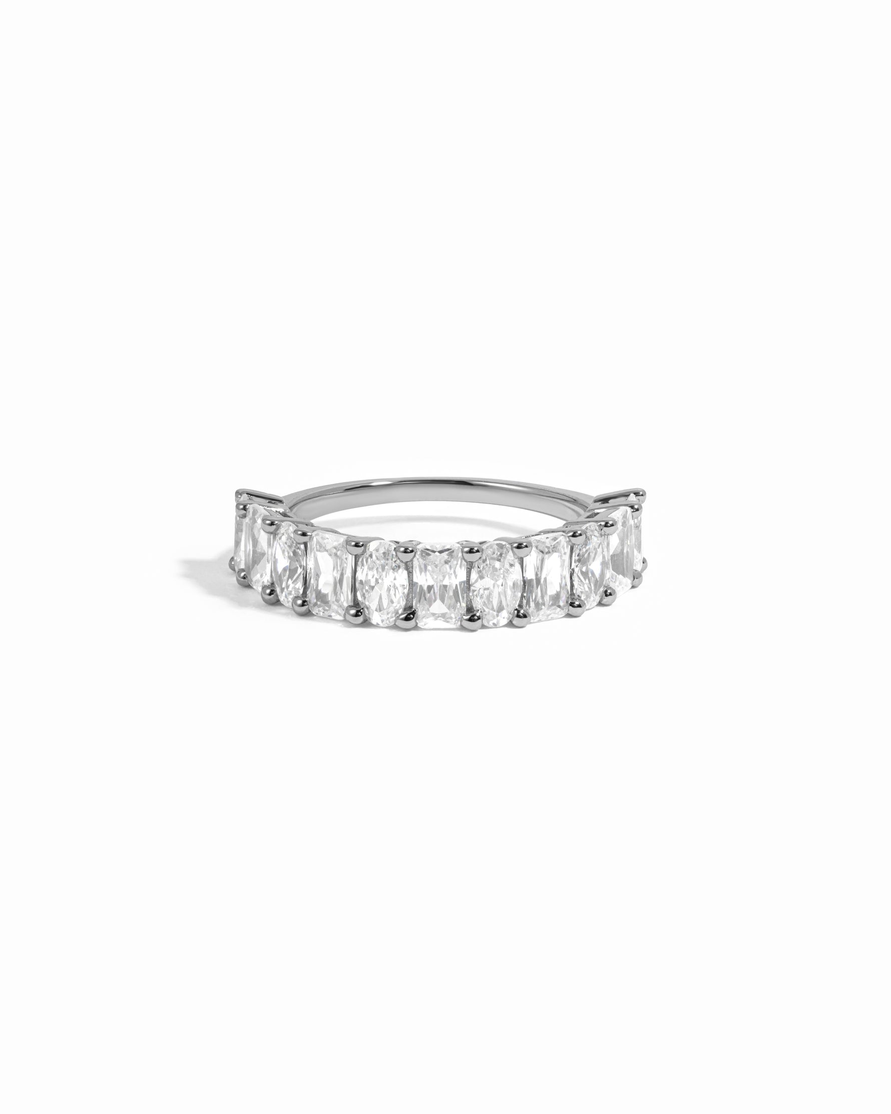 Sterling silver wedding ring on white background