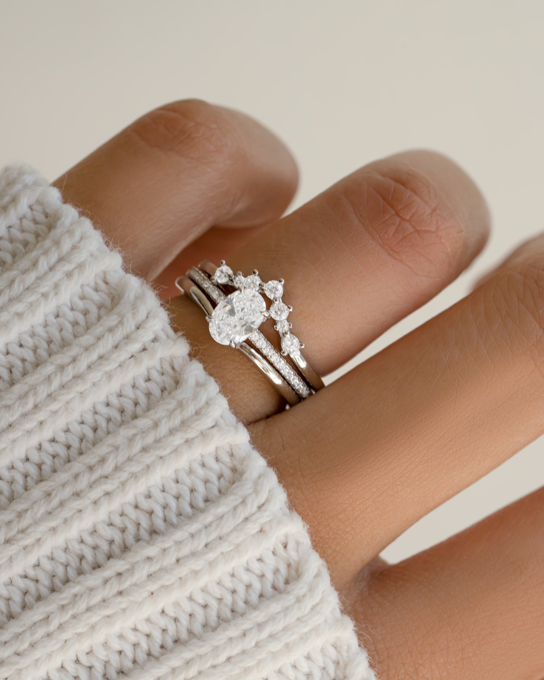 Sterling silver stackable rings on model