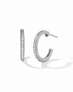Sterling silver diamond hoop earrings.