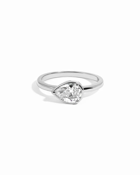 Sideways Bezel Pear Ring | Modern Sterling Silver Jewelry