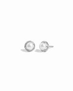 Closeup image of freshwater pearl earrings in sterling silver