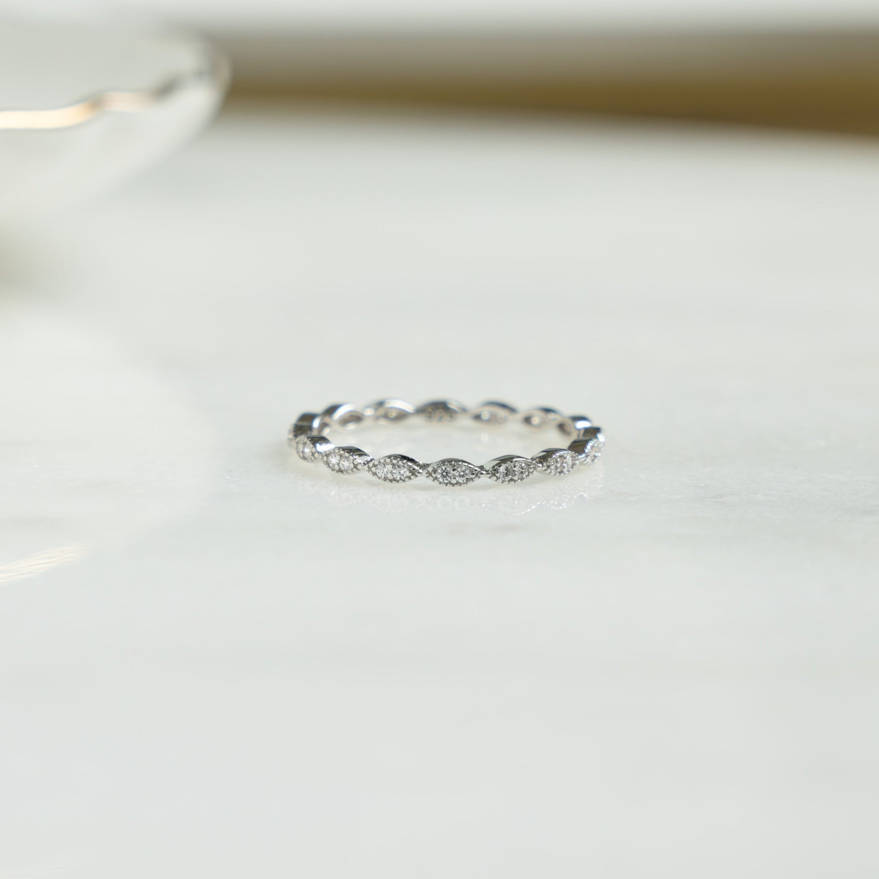 Closeup image of sterling silver wedding band 