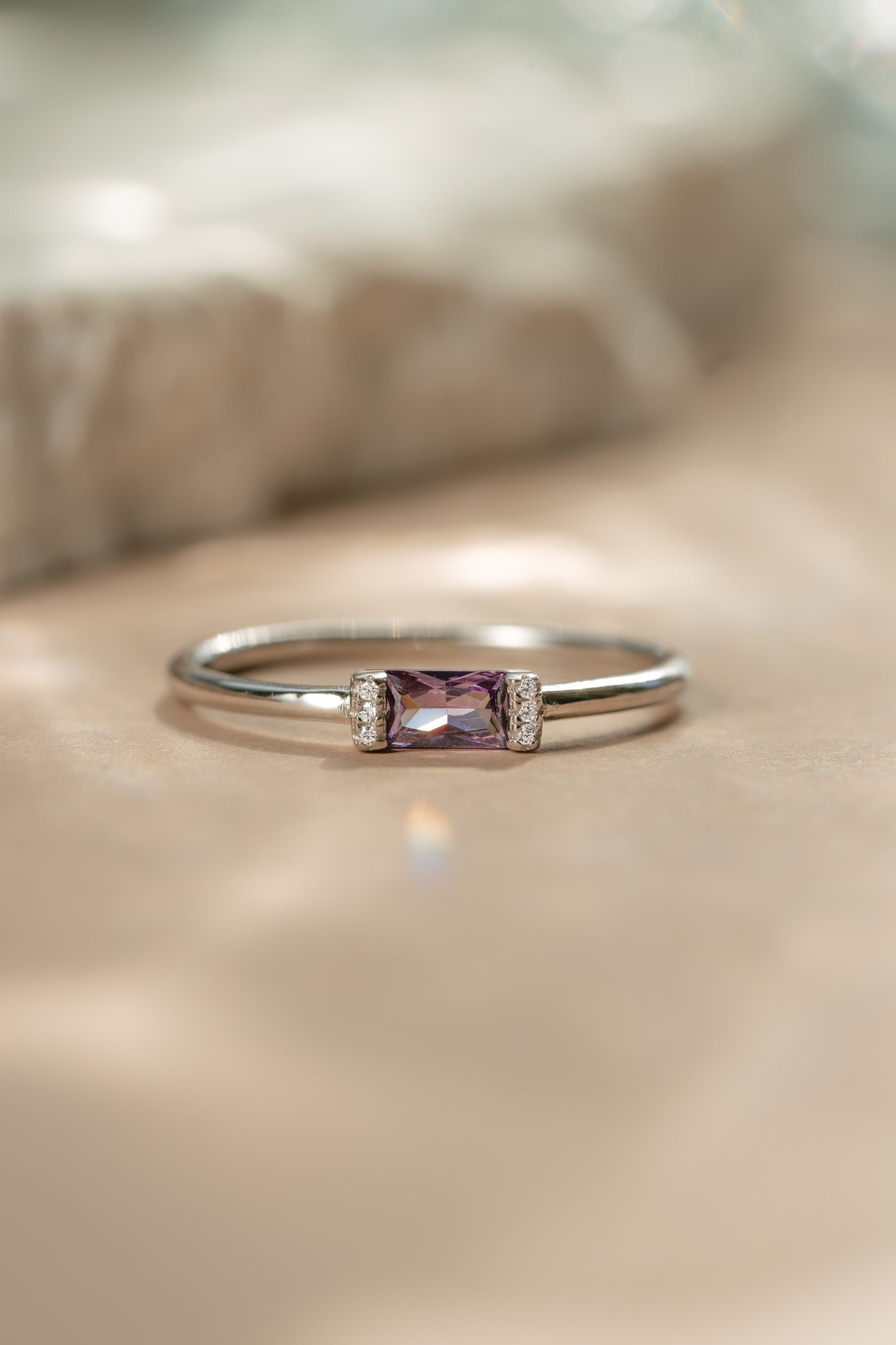 Dainty sterling silver baguette ring