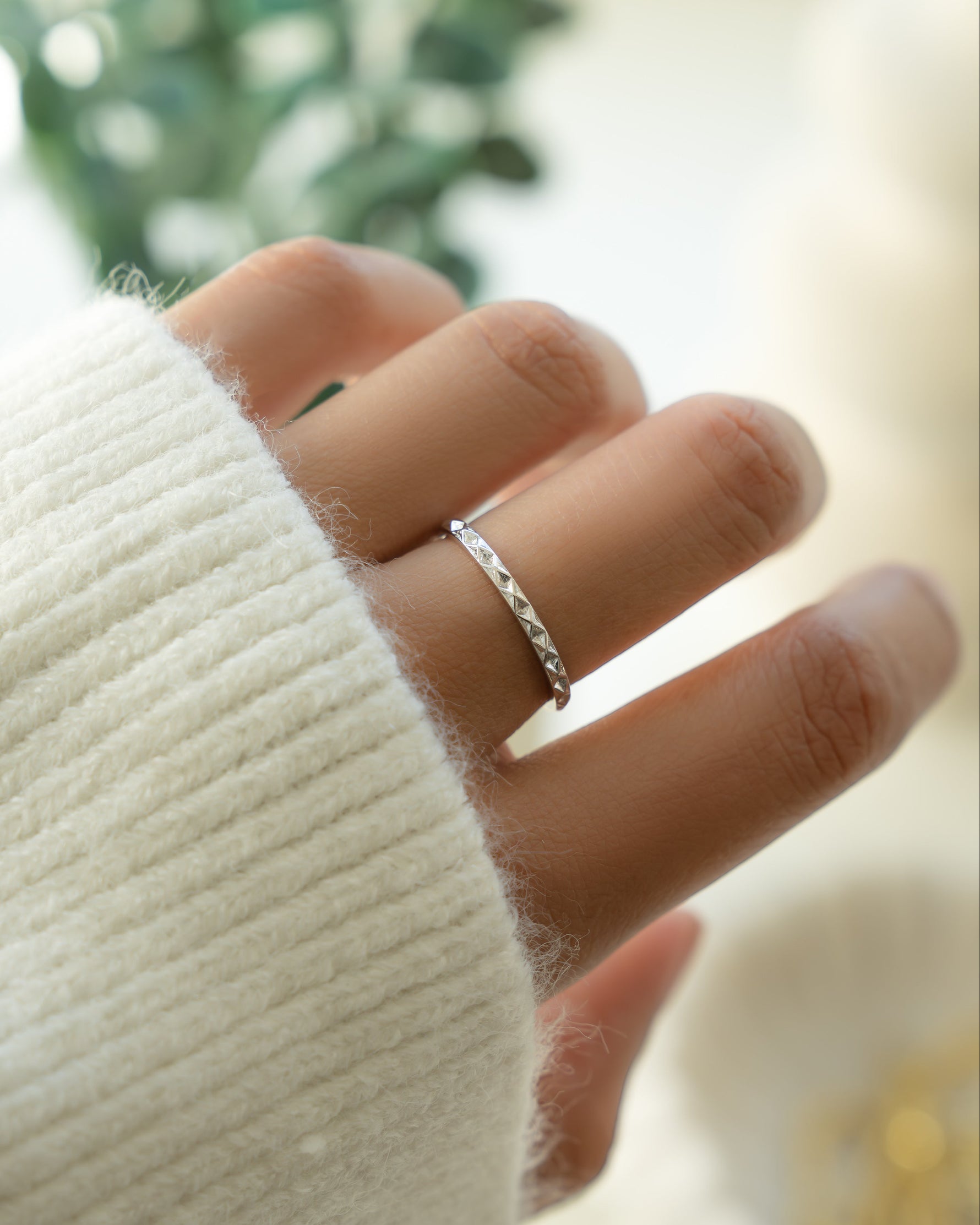 Model wearing sterling silver vintage ring