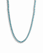 silver turquoise tennis necklace with bezel-set round stones