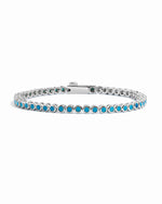 silver tennis bracelet with turquoise bezel set stones