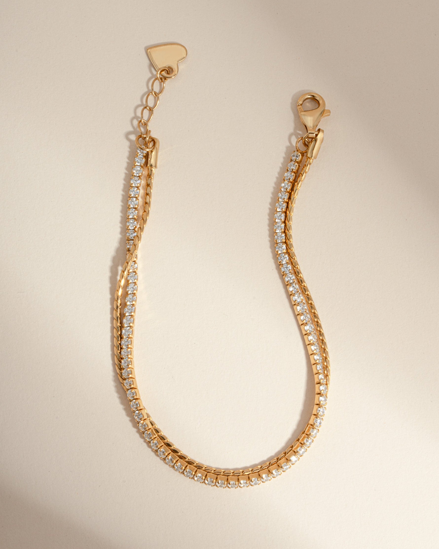 Gold rope chain bracelet and dainty tennis bracelet set