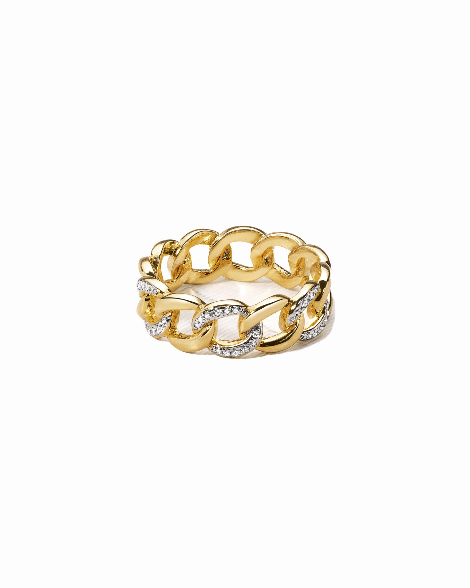 two tone pave chain link ring