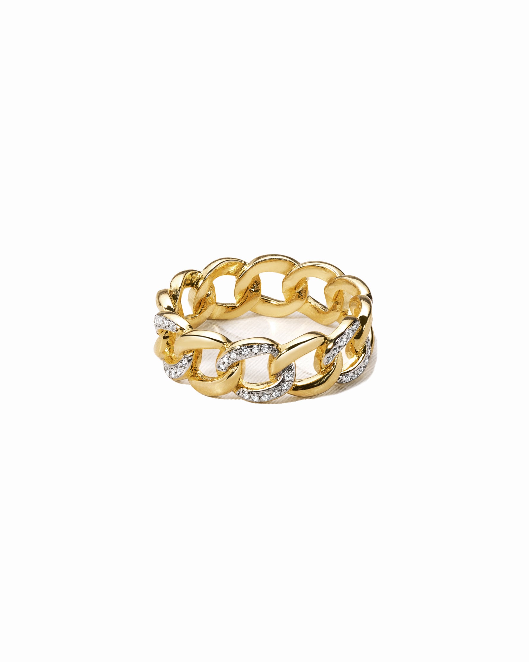 two tone pave chain link ring