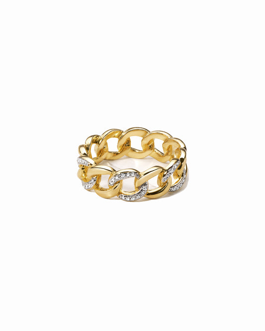 two tone pave chain link ring