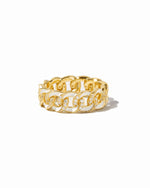 gold chain ring with cz stones and white enamel