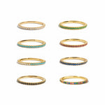 Sami Jewels dainty eternity rings available in multiple stones on a white background