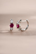 ruby three stone huggie earring sterling silver side view