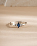 Sterling silver Sapphire Marquise Ring by Sami Jewels featuring a prominent marquise-cut sapphire gemstone.