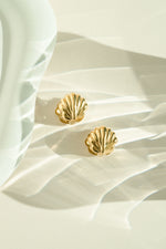 Gold stainless steel SS Shell Earrings by Sami Jewels, featuring a stylish shell design, waterproof and perfect for everyday wear.