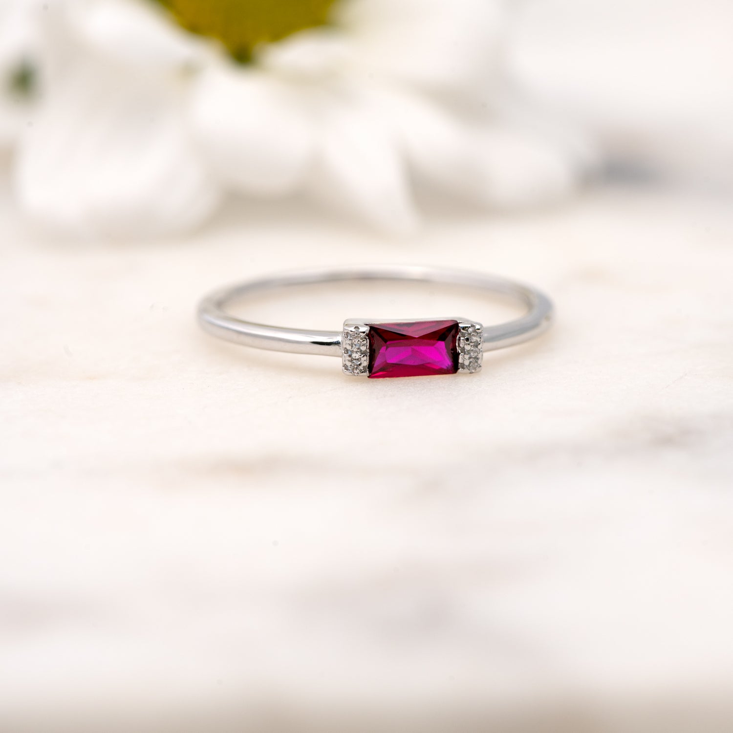Silver Simple Baguette Birthstone Rings