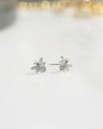 closeup image of silver diamond stud bee earrings