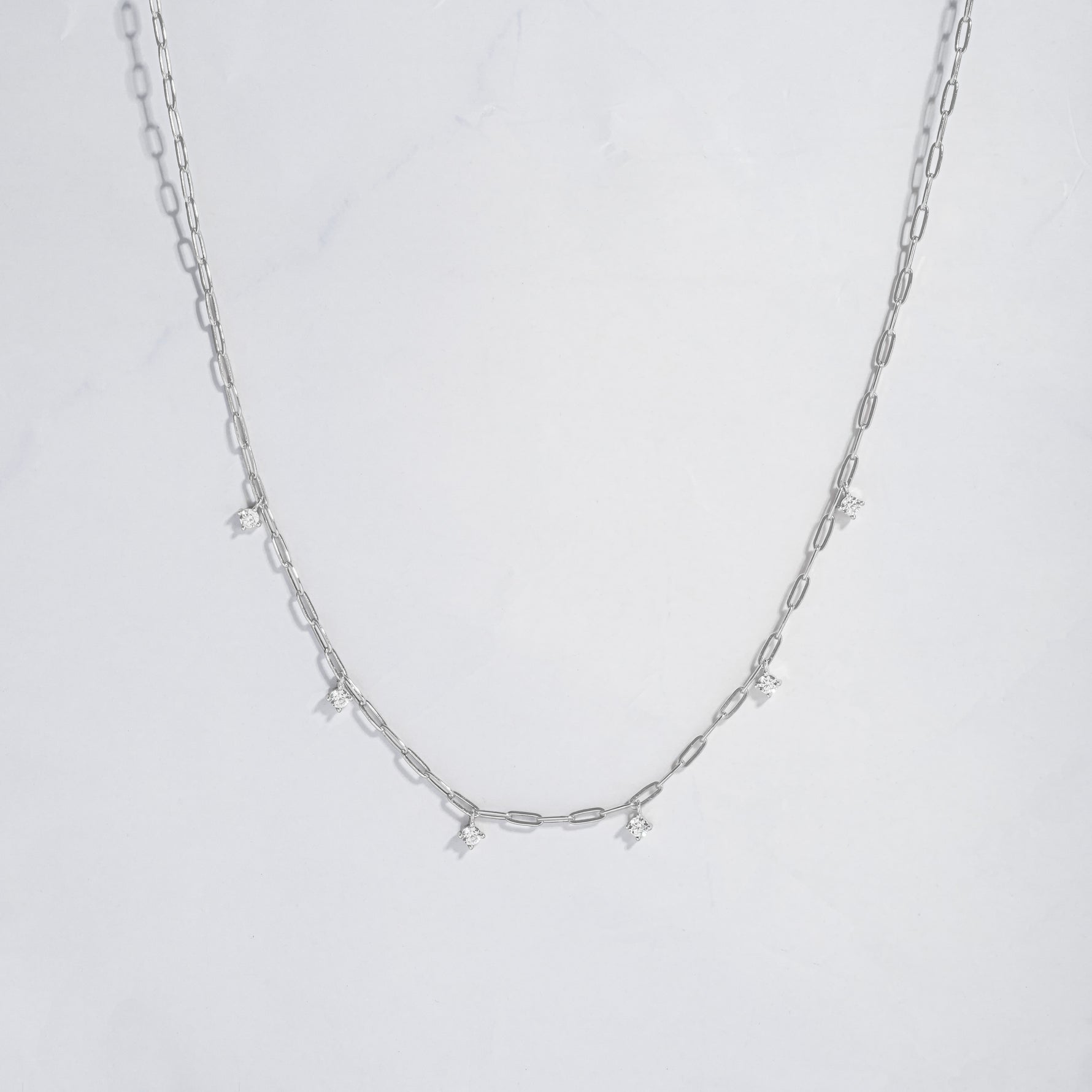 silver paperclip chain with diamond charms