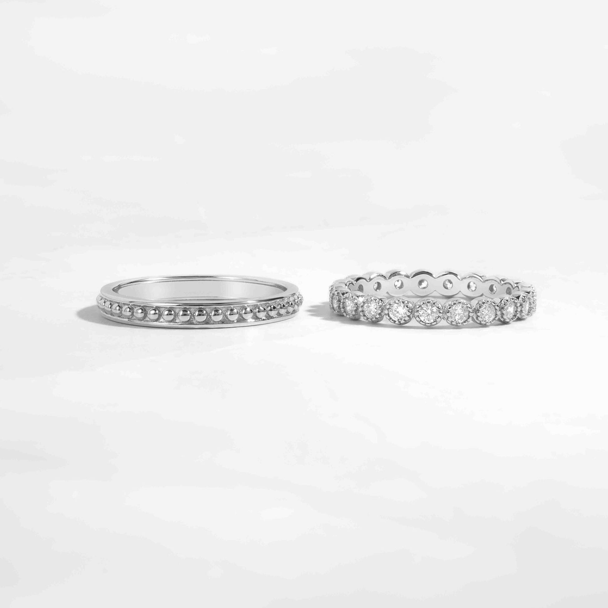 Sterling silver dainty diamond ring set of two for her