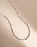 Silver Square Tennis Necklace with bezel-set cubic zirconia stones by Sami Jewels, dainty and elegant jewelry for women.