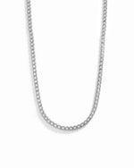 Silver square tennis necklace with diamond accents by Sami Jewels, featuring a cushion design on a white background.