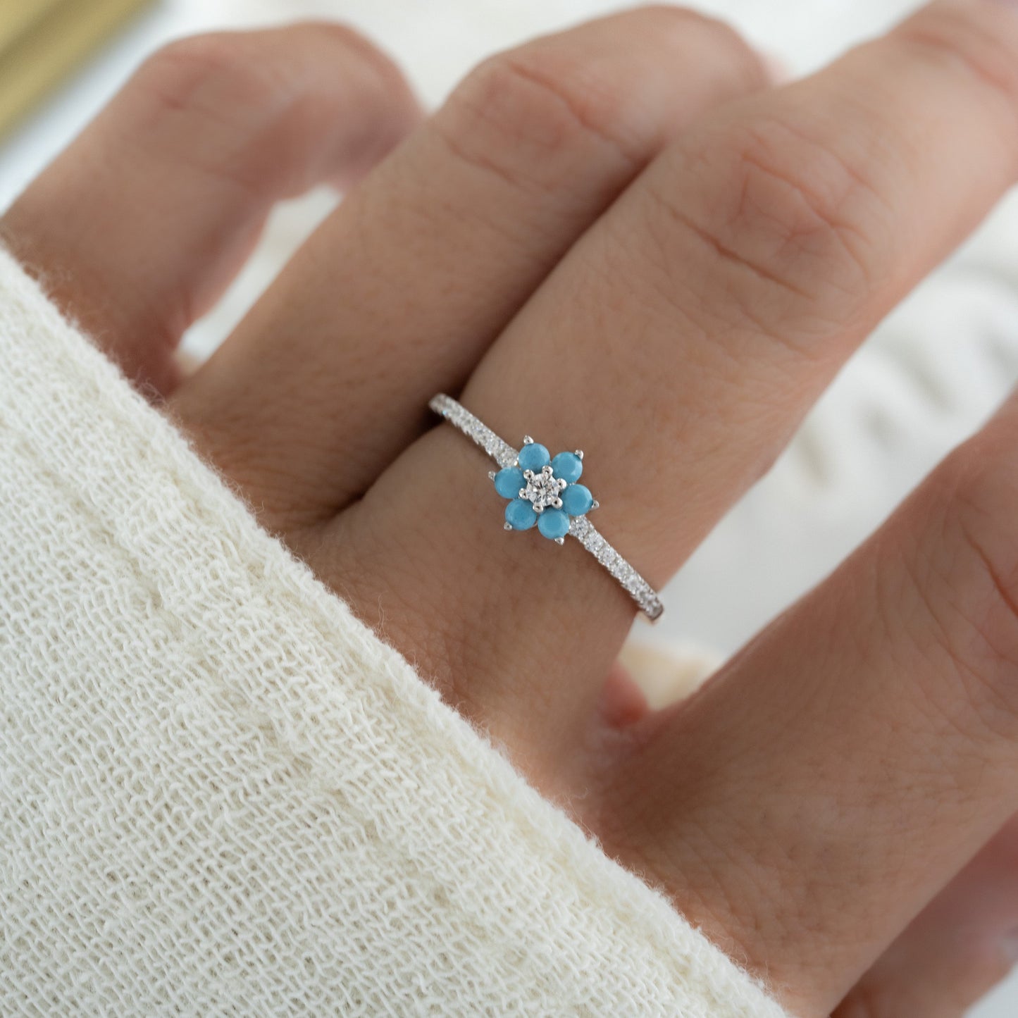 sterling silver turquoise flower ring