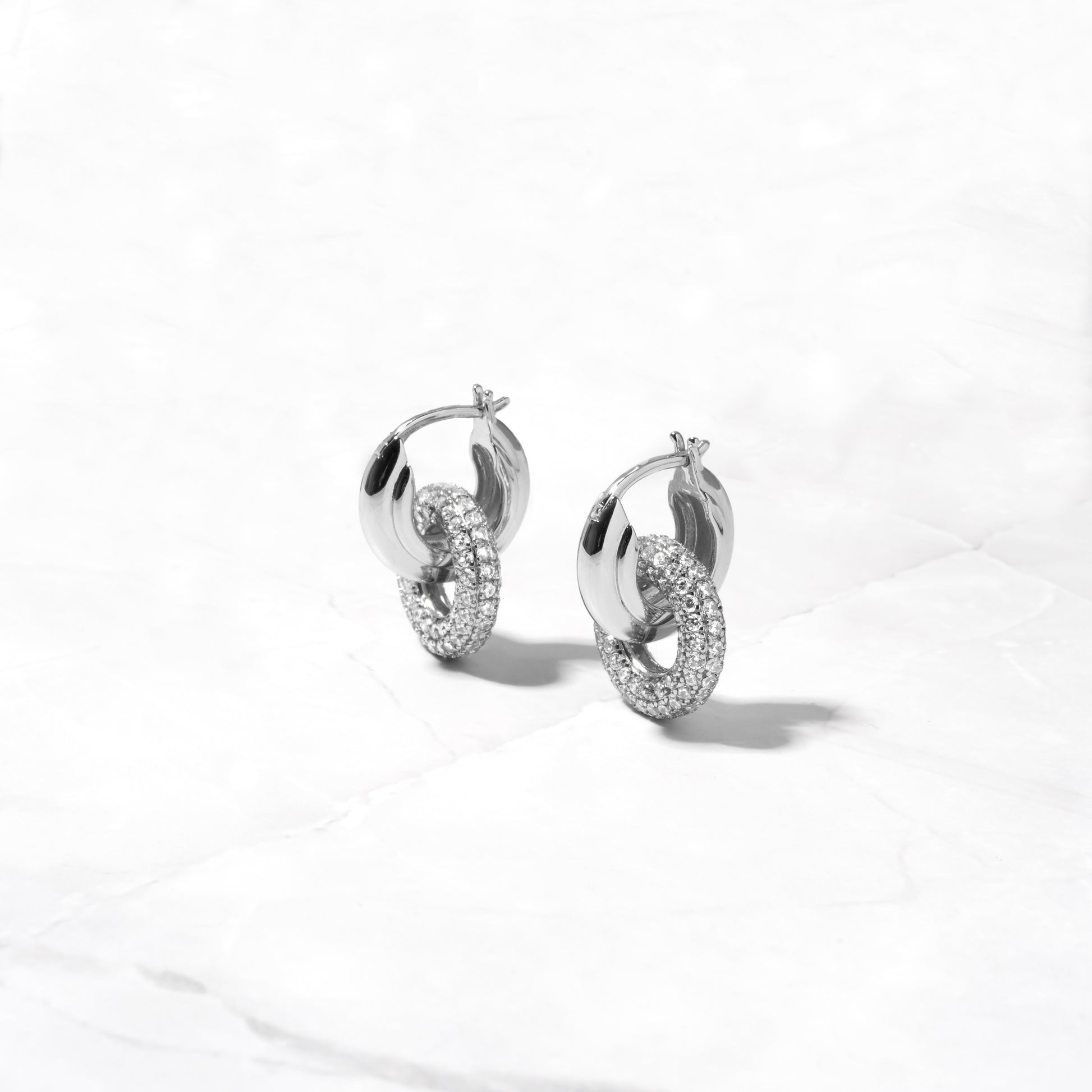 silver hoop earrings with removable pave charn