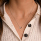 Silver Interlocking Circle Necklace with tiny diamonds on model from Sami Jewels