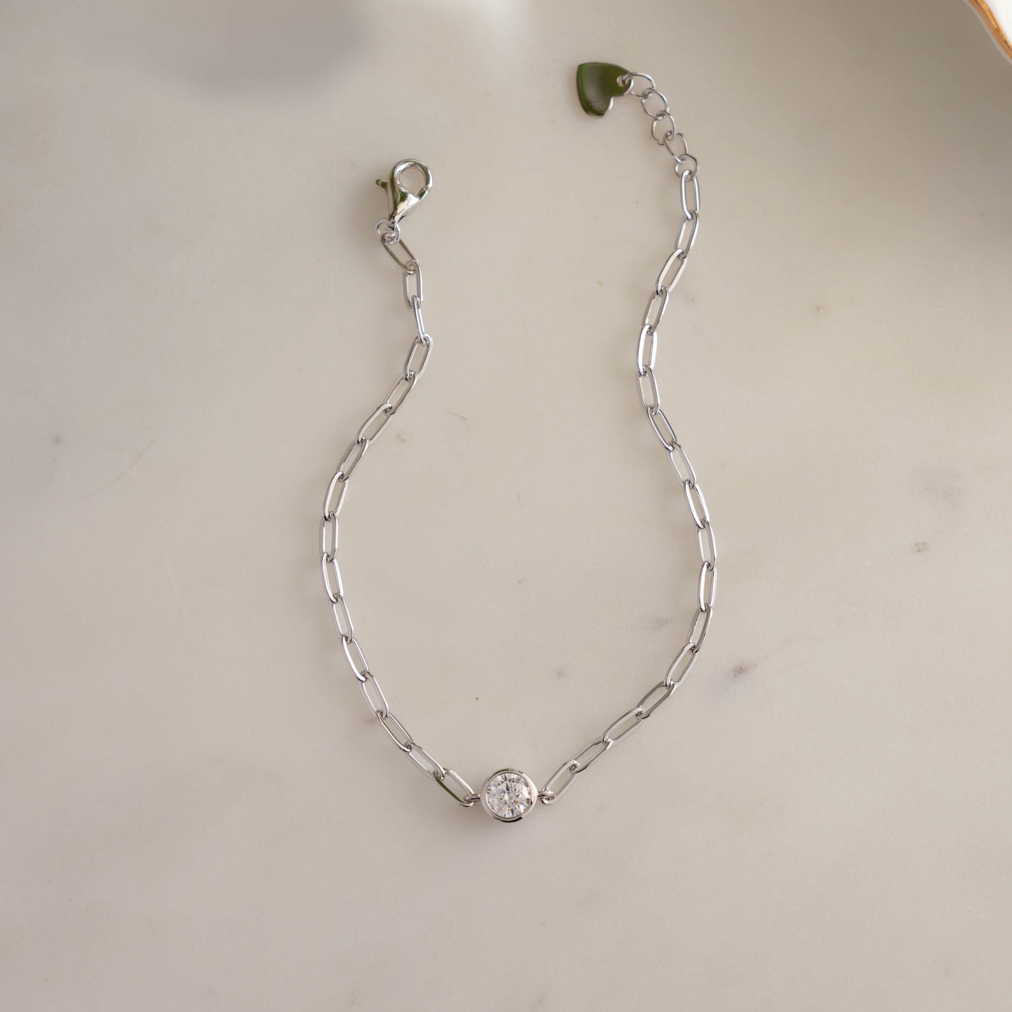 Silver minimalist chain bracelet with tiny diamond charm for her