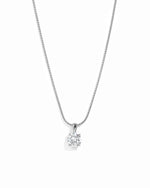 Silver round solitaire CZ pendant necklace on a white background.
