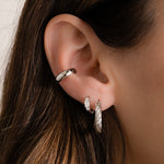 silver oval stacking earrings with huggies