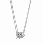 closeup image of sterling silver emerald cut and pear cut necklace
