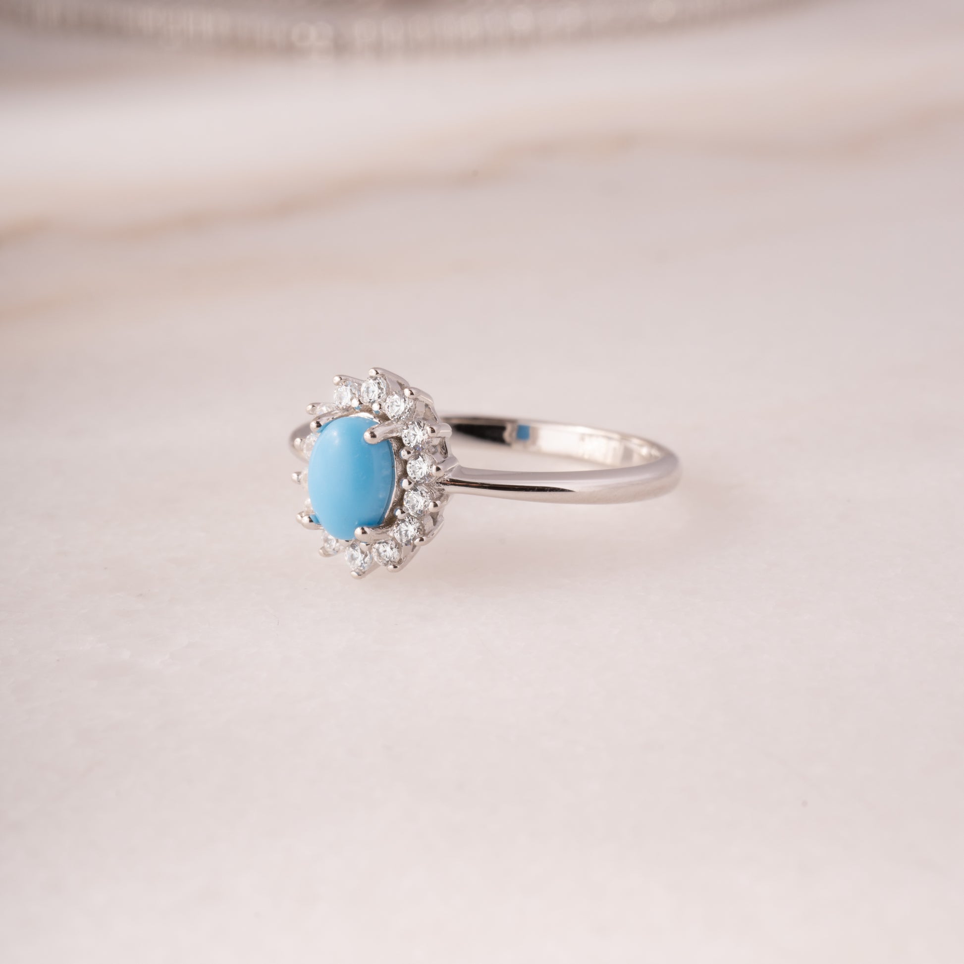 silver statement turquoise ring with halo