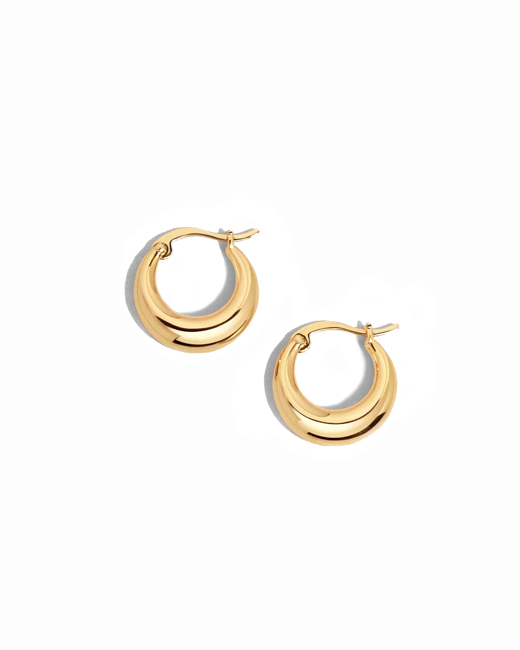 14k gold plated hoop earrings with latch on white background