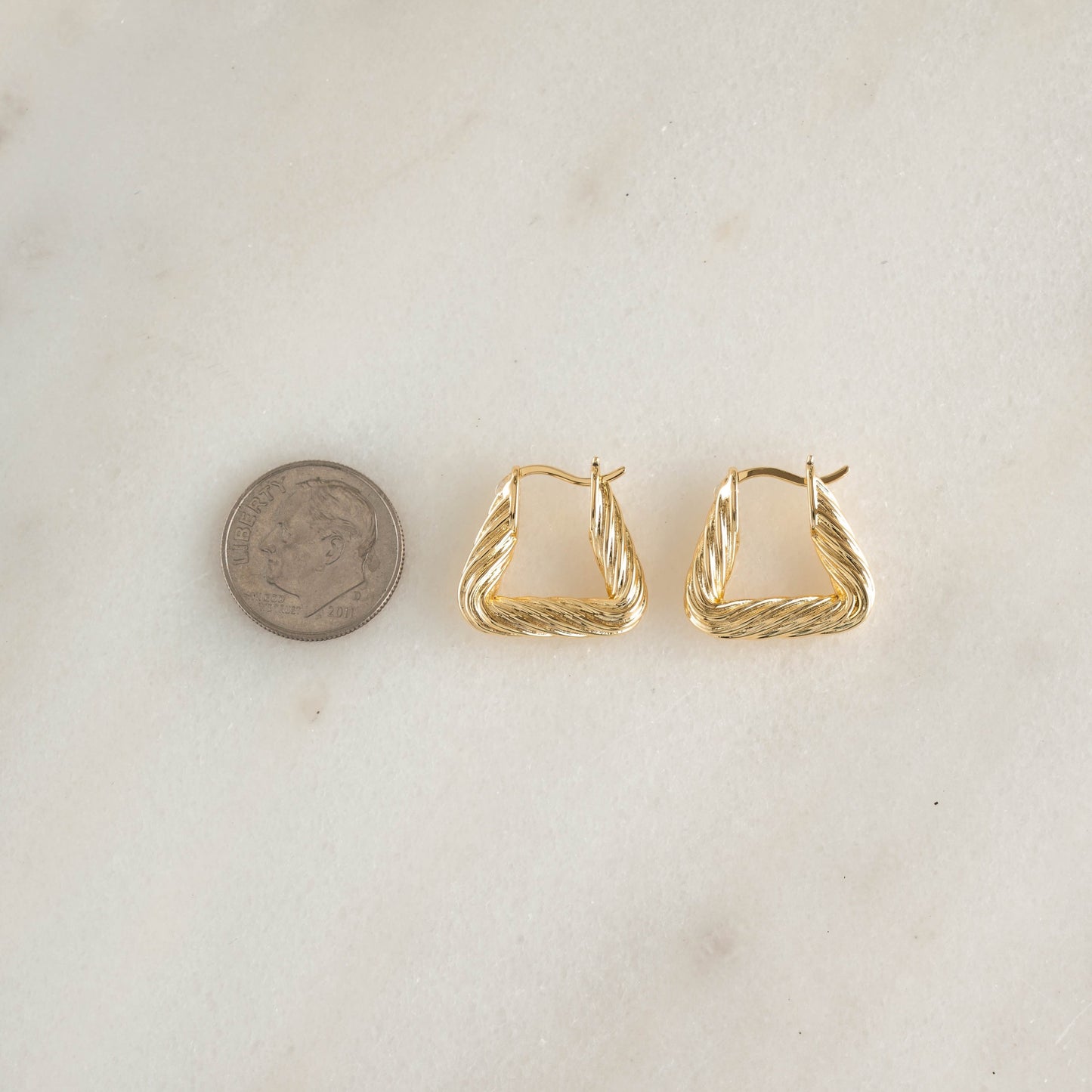 textured gold chunky triangle hoop earrings