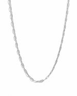 Sterling silver Tiny Link Paperclip Necklace from Sami Jewels featuring a sleek, modern paperclip chain on a white background.