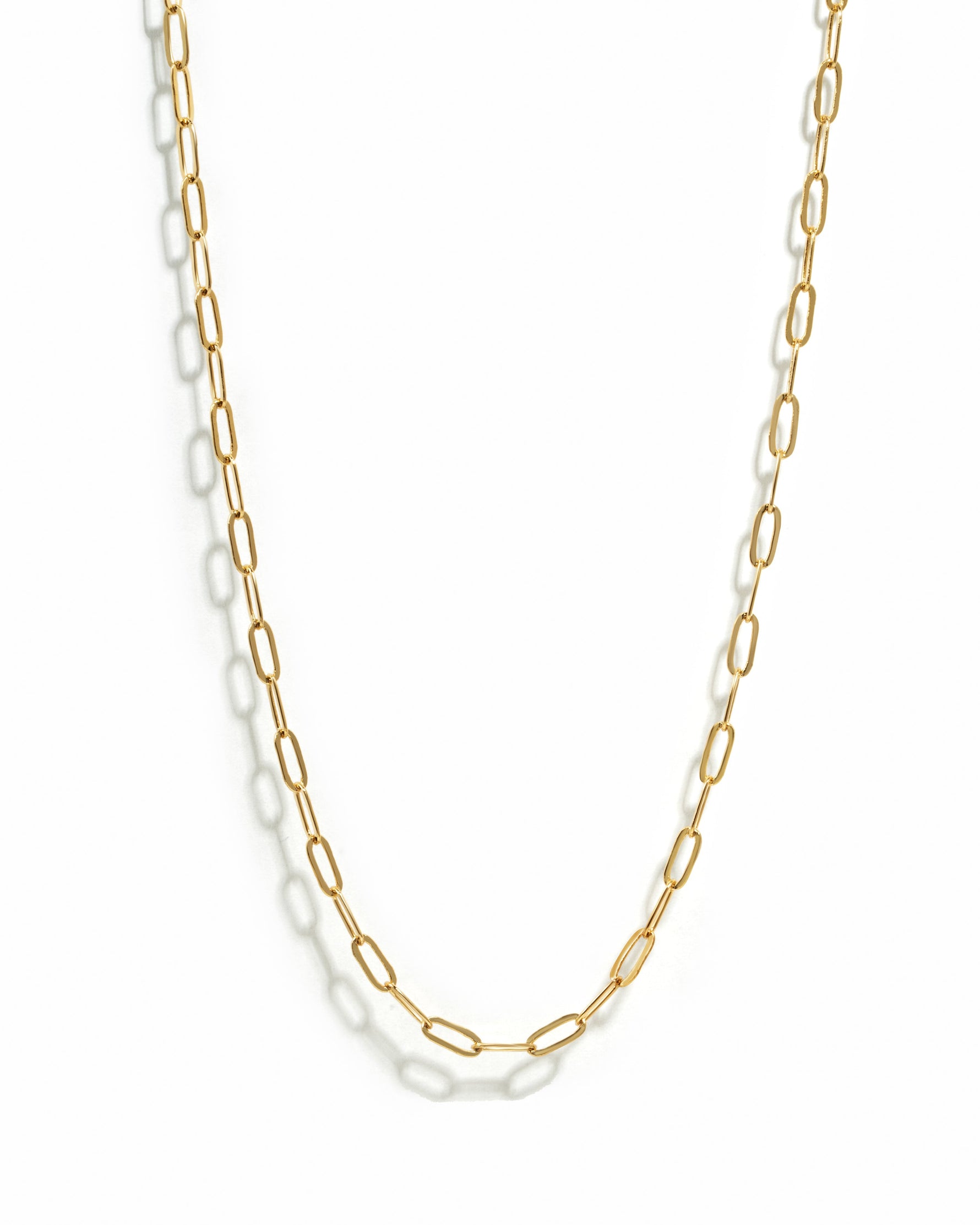 Gold Small Paperclip Necklace from Sami Jewels displayed on a white background with a simple, elegant design.