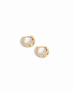 Small Pave Hoop Earrings on White background with gold plating