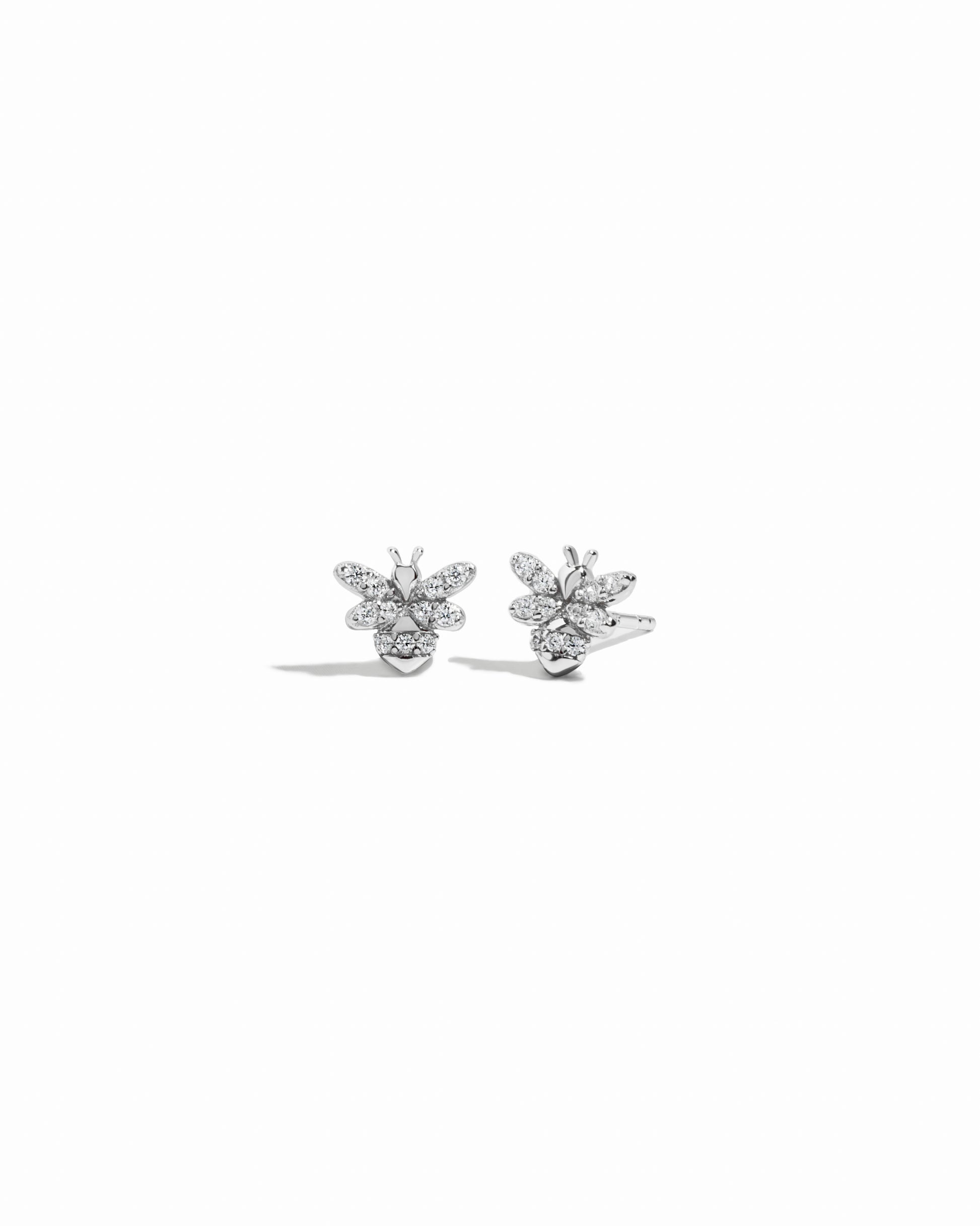 silver dainty bee earrings