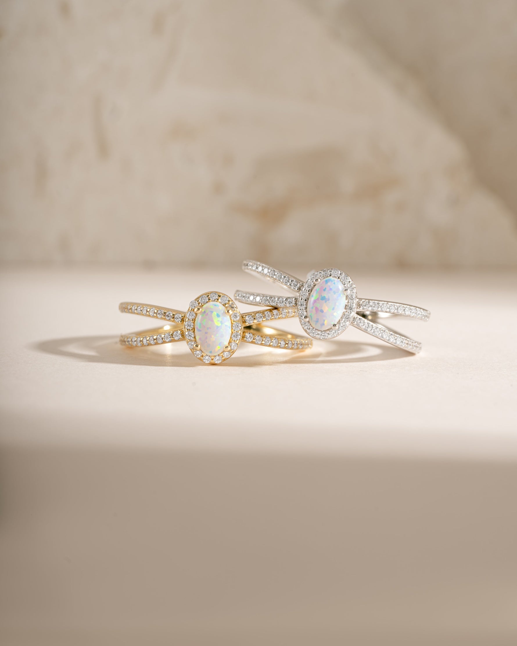 Gold and sterling silver split shank opal ring with vibrant opal gemstone, crafted by Samijewels.