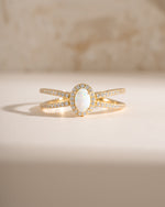 Gold Split Shank Opal Ring from Samijewels featuring a central opal gemstone and elegant split band design.